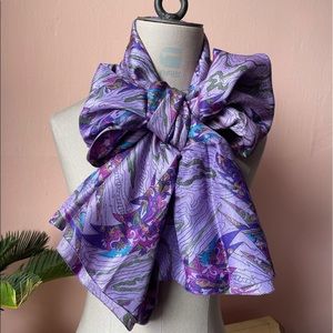 Handmade vintage silk scarf violet/pink abstract print